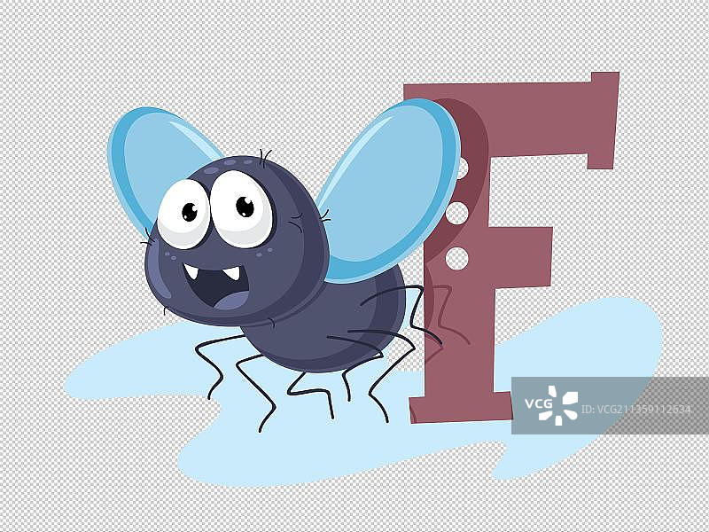 苍蝇英文字母F卡通高清png免抠元素图片素材