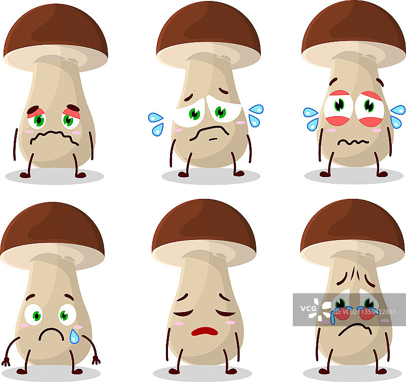牛肝菌卡通人物与悲伤图片素材