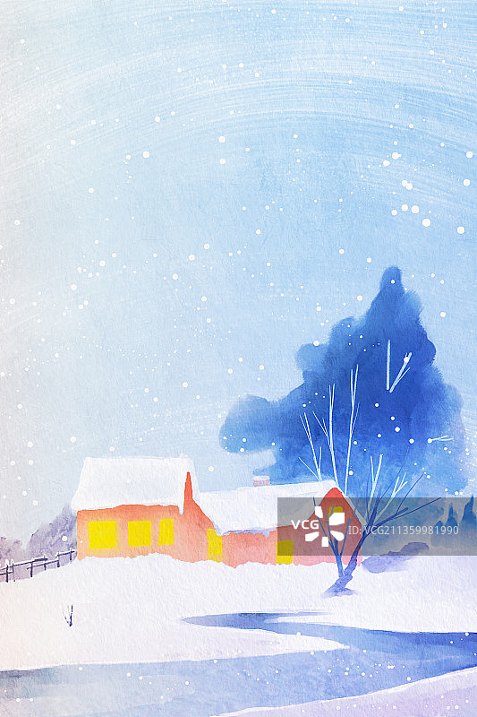 冬季唯美风景插画图片素材