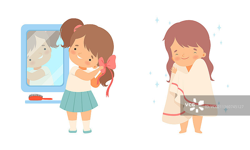 小女孩裹在毛巾后洗澡和图片素材