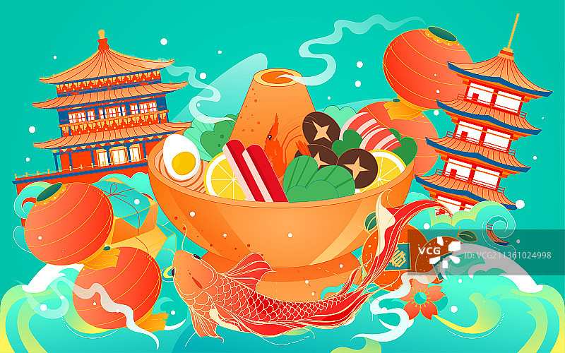 火锅食材背景海报庆祝春节年夜饭美食插画图片素材