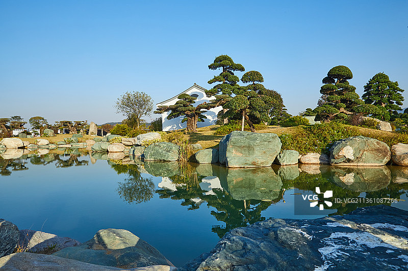中国传统建筑岭南文化公园中式日式园林植物图片素材