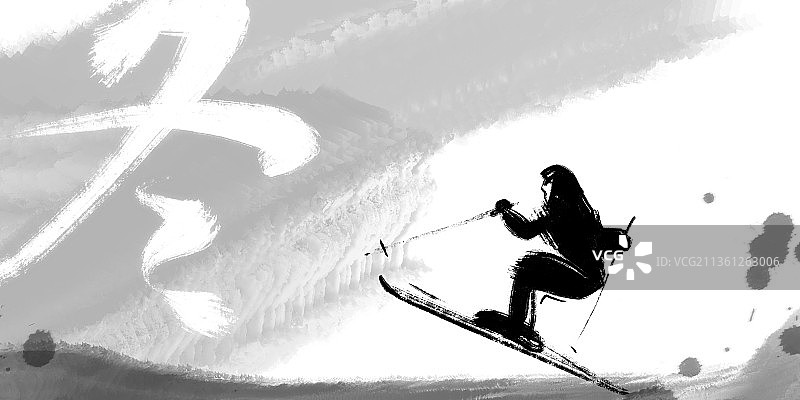 滑雪运动运动项目水墨体育运动插画图片素材