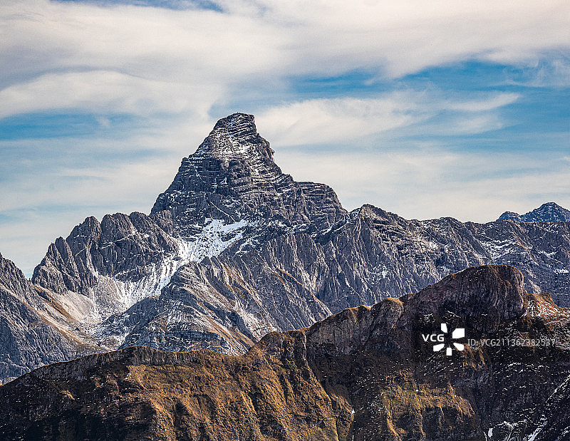 风景的雪山反对天空，欣德兰格尔Klettersteig，坏欣德兰格尔，德国图片素材