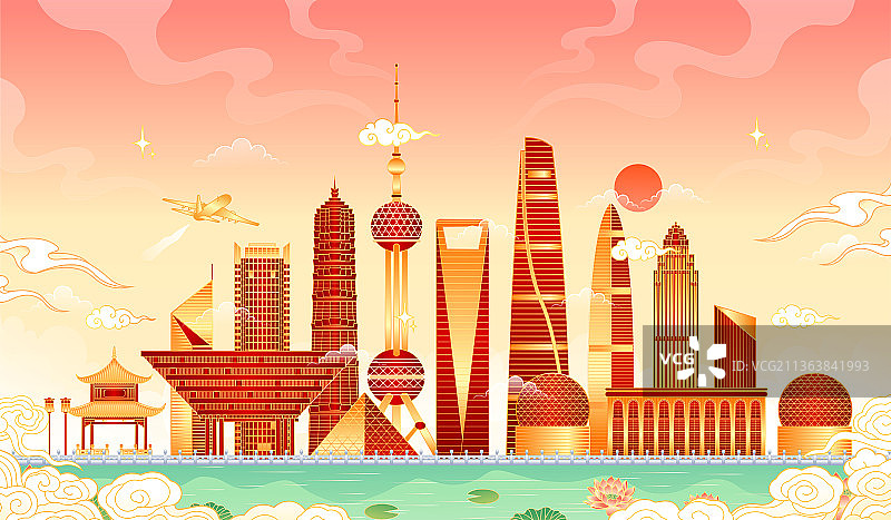 新年上海城市地标建筑图片素材