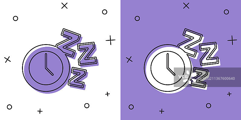 设置闹钟图标隔离在白色和紫色图片素材