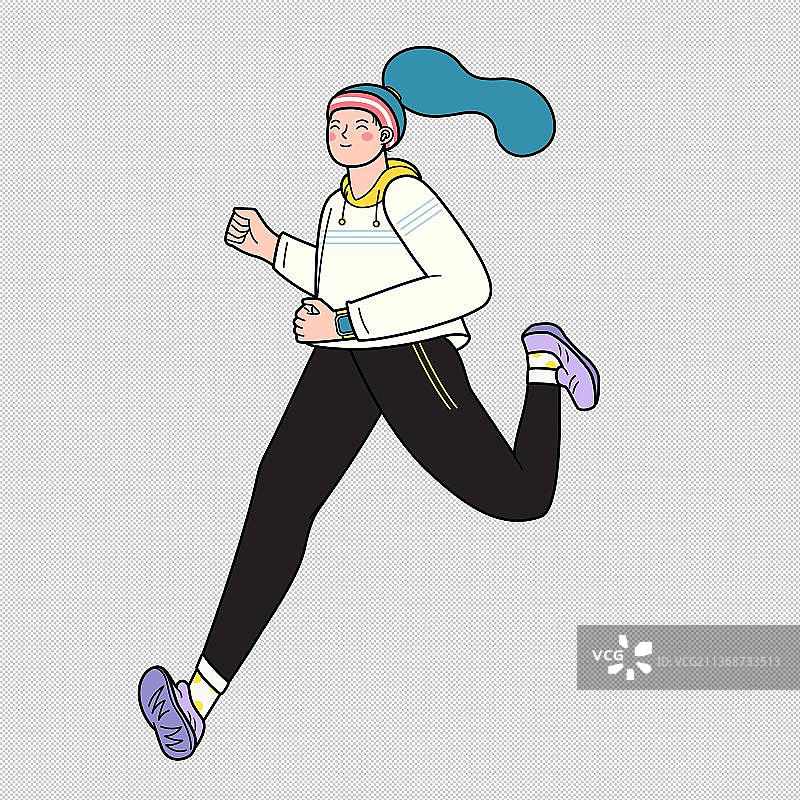 女孩开心跑步矢量人物插画元素图片素材