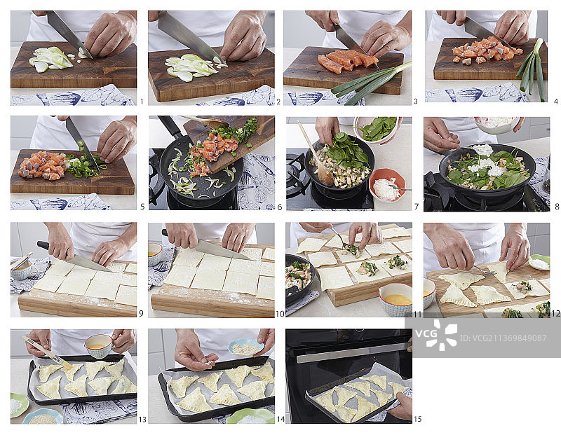 鲑鱼和菠菜馅饼，循序渐进图片素材