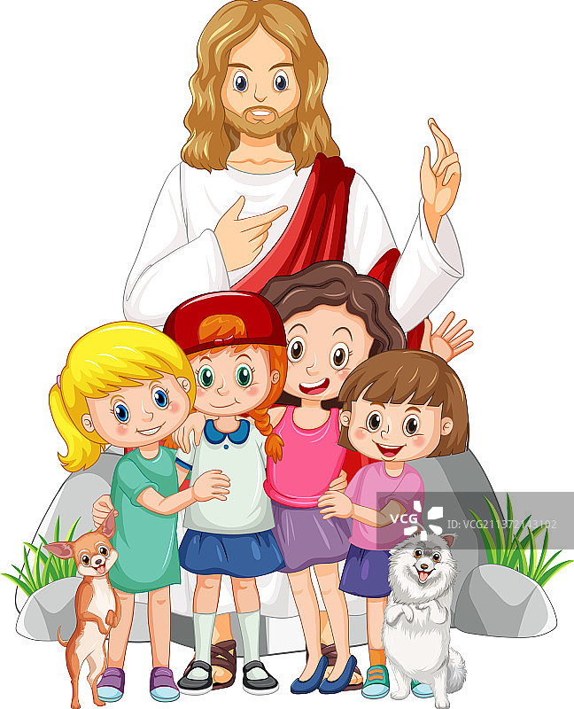 白色背景上的耶稣和孩子图片素材