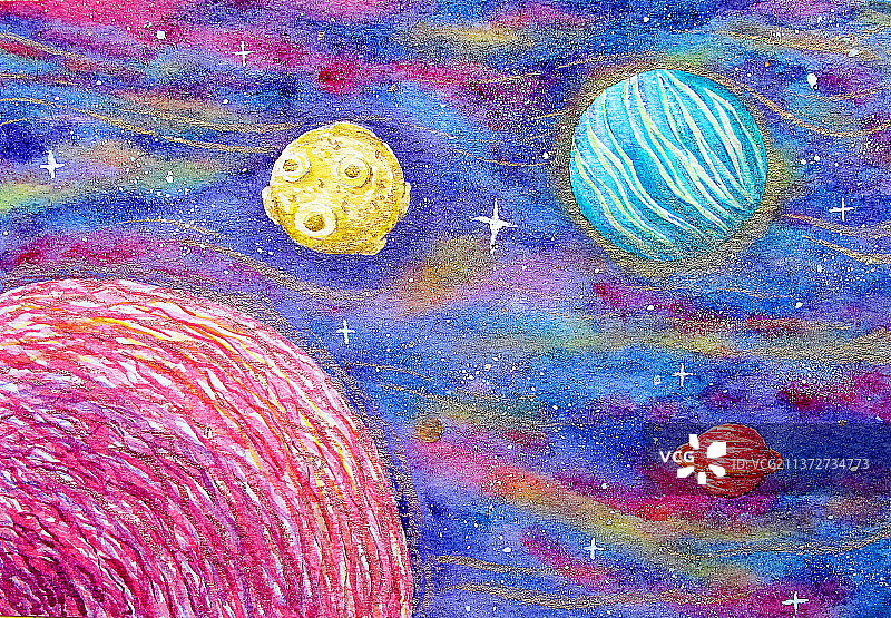 彩色背景下的流动的梦幻星球宇宙图片素材
