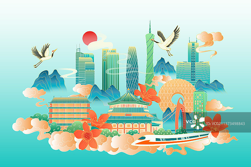 中国风广州城市矢量插画图片素材