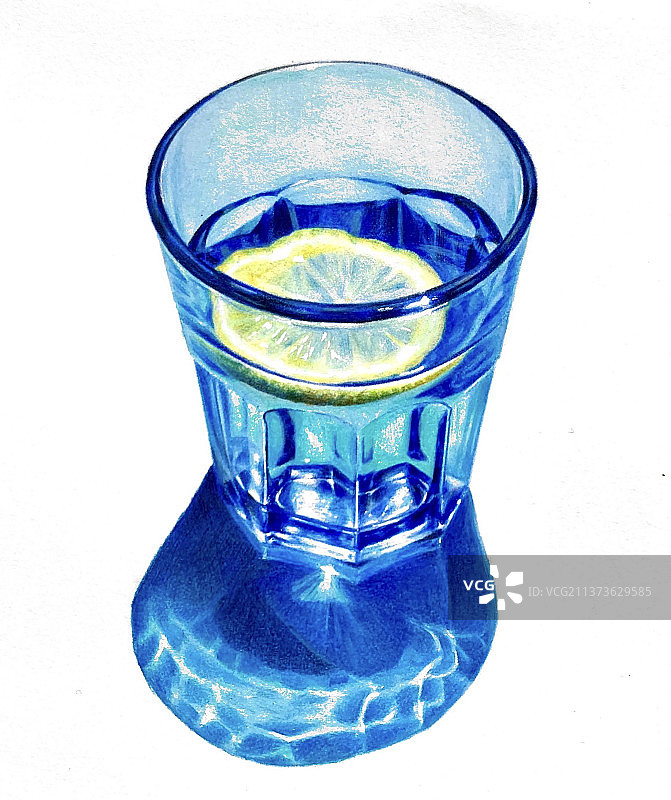 柠檬水 玻璃杯 彩铅图片素材