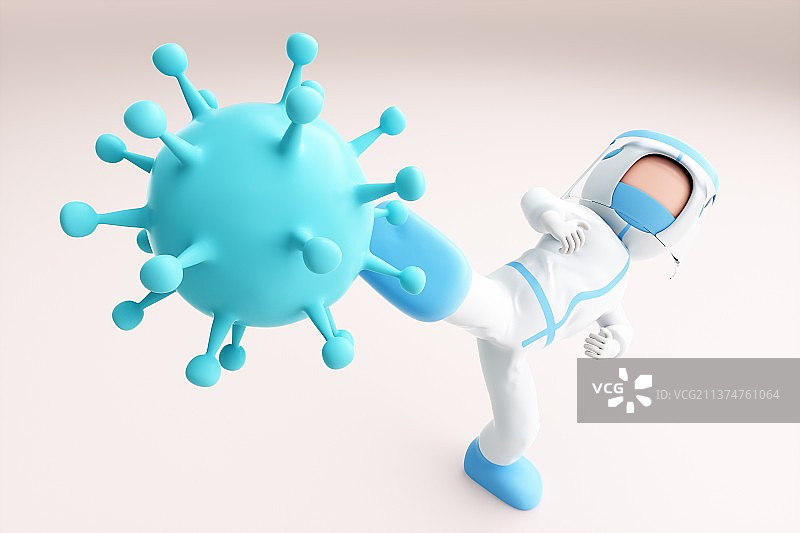 3D渲染的可爱卡通防疫人员图片素材