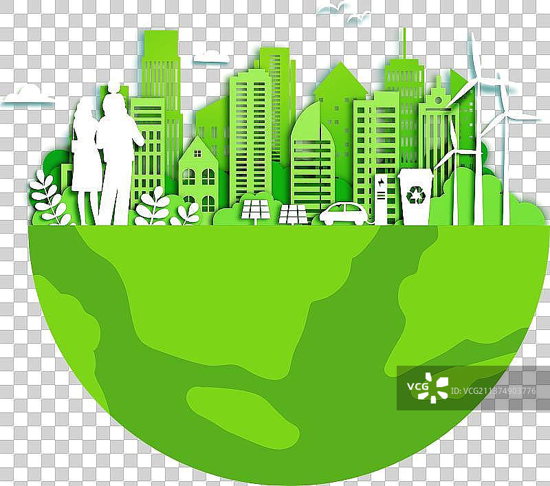 剪纸风格绿色地球家园城市图片素材