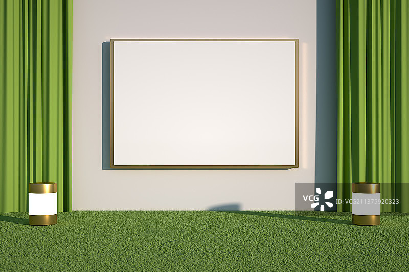 3D渲染抽象室内空间空白投影幕布白板图片素材