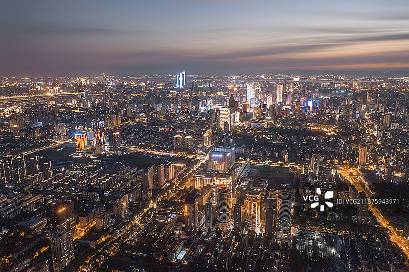 中国江苏南京新街口与河西城市夜景航拍图片素材