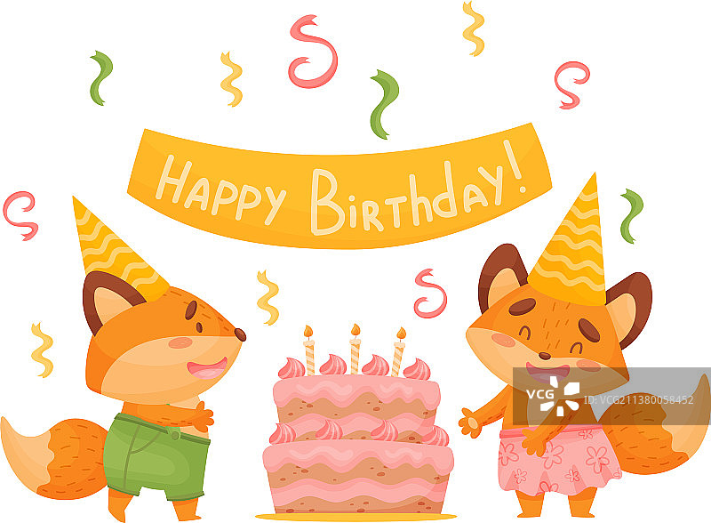 小狐狸庆祝生日图片素材