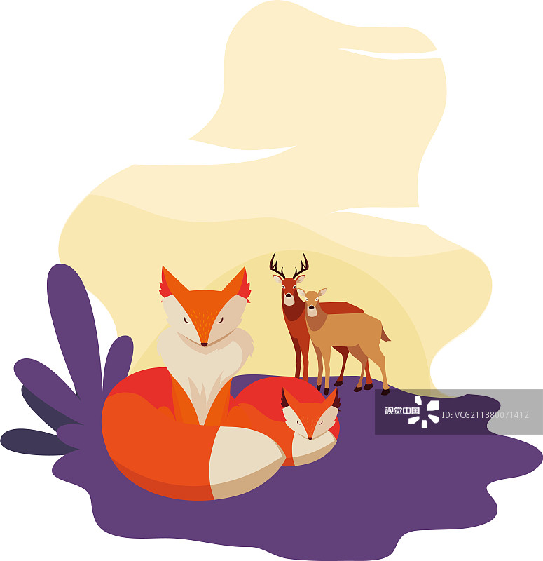 狐狸和鹿快乐的秋季设计图片素材