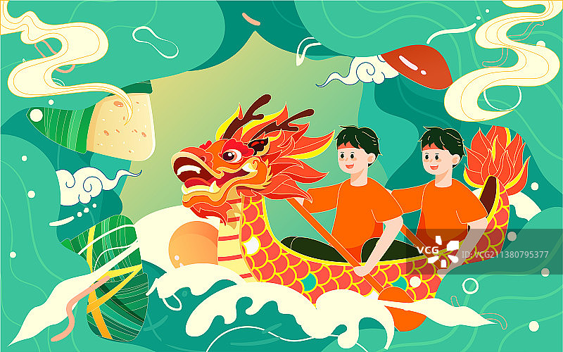 端午节赛龙舟国潮插画传统节日习俗活动海报图片素材