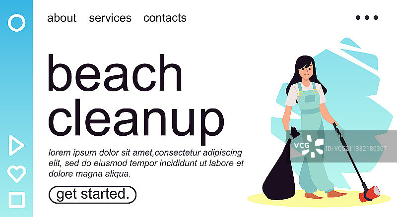 沙滩清理网站的女志愿者模型图片素材