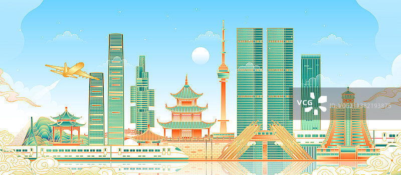中国贵州贵阳城市建筑矢量插画图片素材