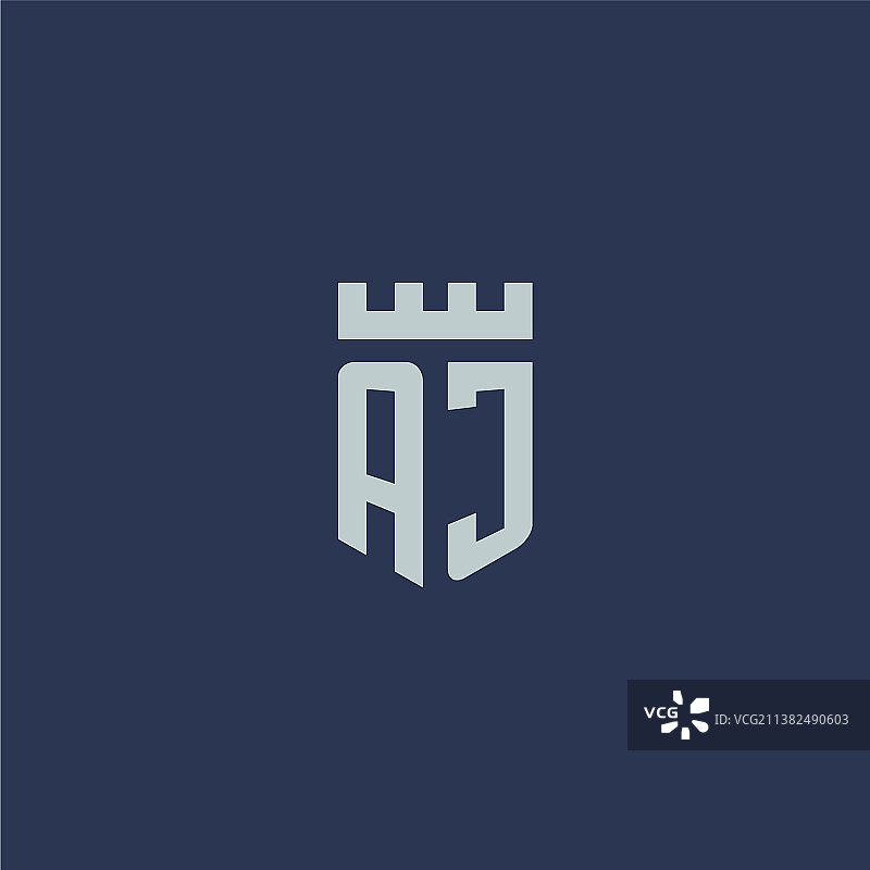 Aj标志字母组合与堡垒城堡和盾牌图片素材