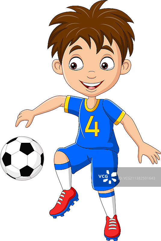 卡通小男孩在踢足球图片素材