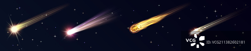 落下的彗星设置了现实的宇宙物体图片素材