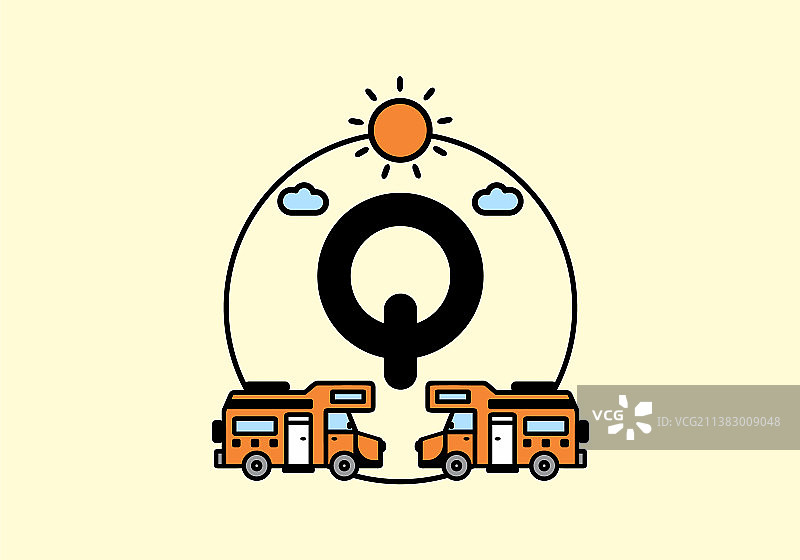 橙色的露营车，首字母是q图片素材