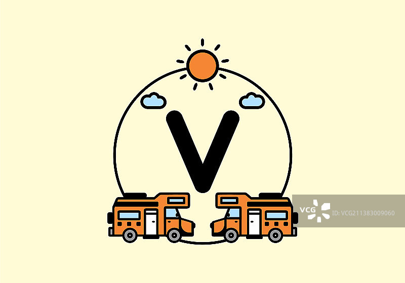 橙色野营车的首字母是v图片素材