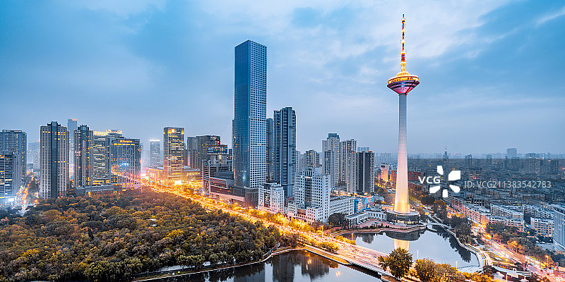 中国辽宁沈阳彩电塔城市CBD高视角夜景图片素材