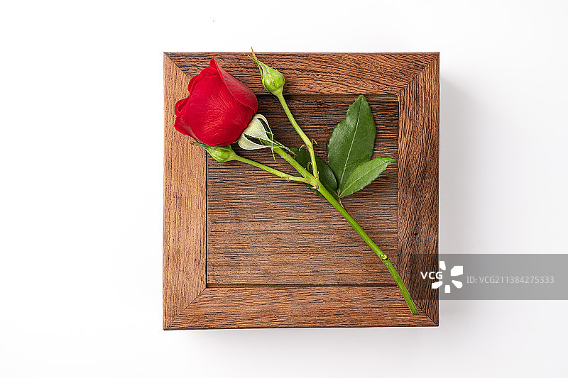 实木背景与红色玫瑰花图片素材