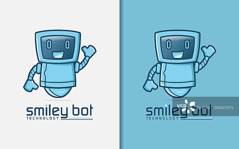 微笑蓝色机器人与乐趣和现代风格图片素材