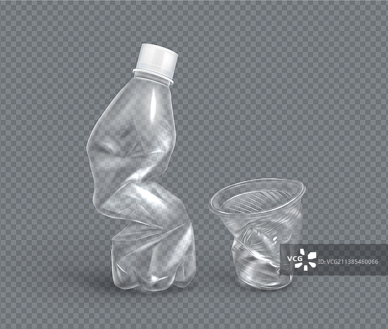 装水的塑料杯和塑料瓶被弄皱了图片素材