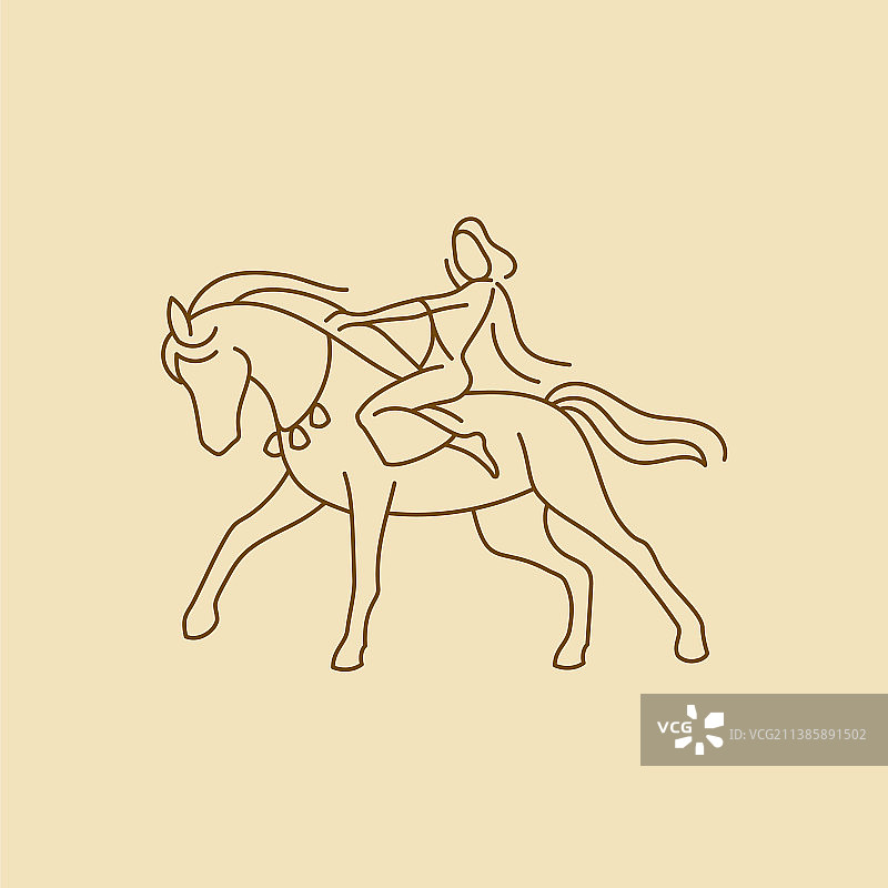 女孩上马的极简主义标志概念图片素材