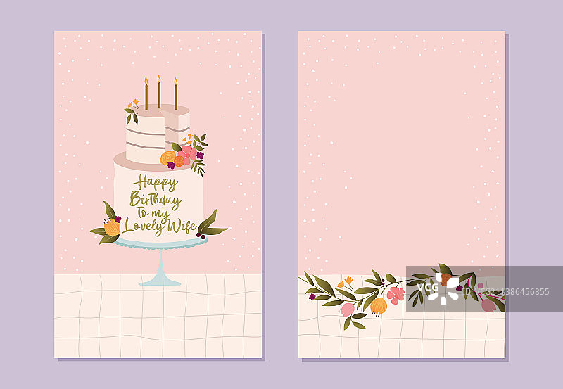 时髦可爱的生日贺卡，蛋糕和蜡烛图片素材