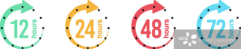 12小时24小时48小时和72小时的时钟箭头工作图片素材
