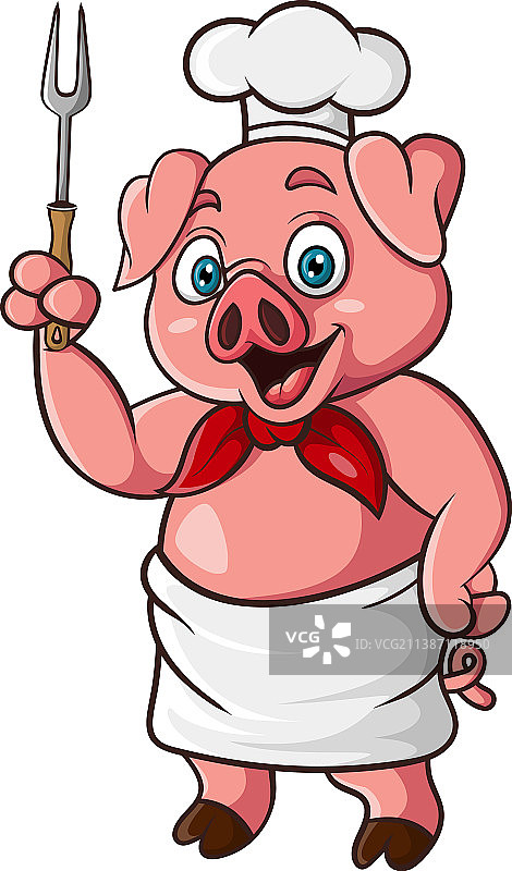 卡通猪厨师拿着叉子图片素材