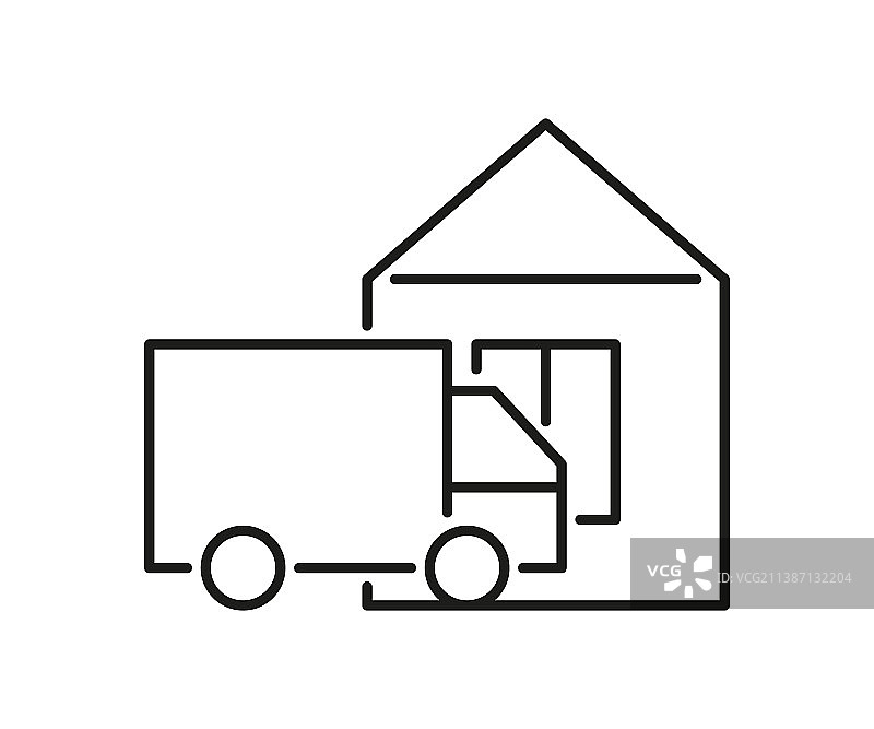 送货上门的货车图标卡车送订单到房子图片素材