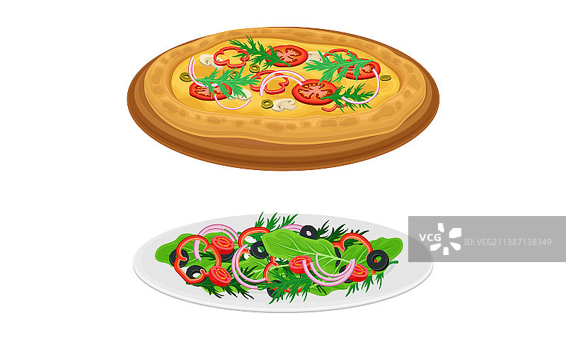 意大利传统食物是披萨和沙拉图片素材