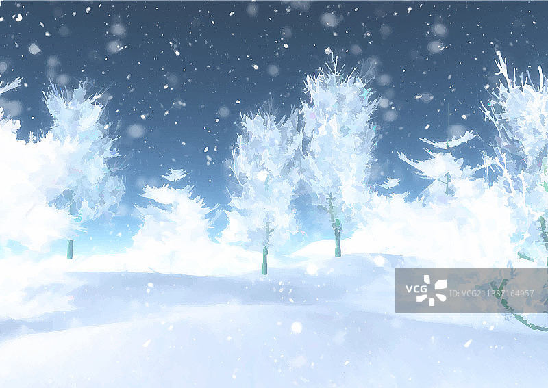 手绘冬季雪景图片素材