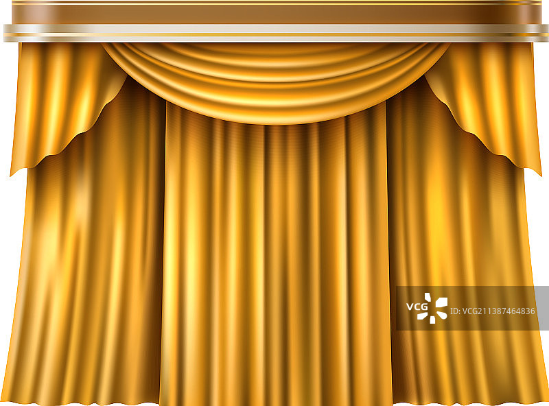 金色的窗帘，奢华的面料，逼真的窗帘图片素材
