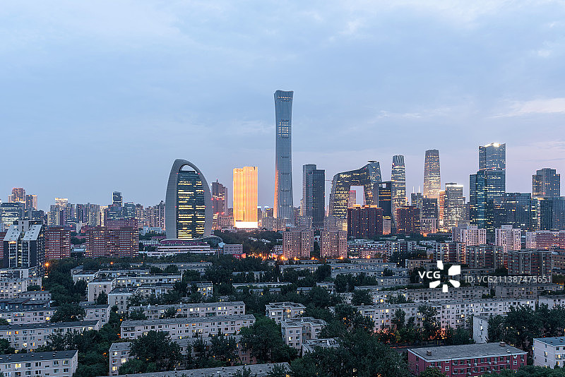 北京国贸CBD建筑群日落城市天际线图片素材