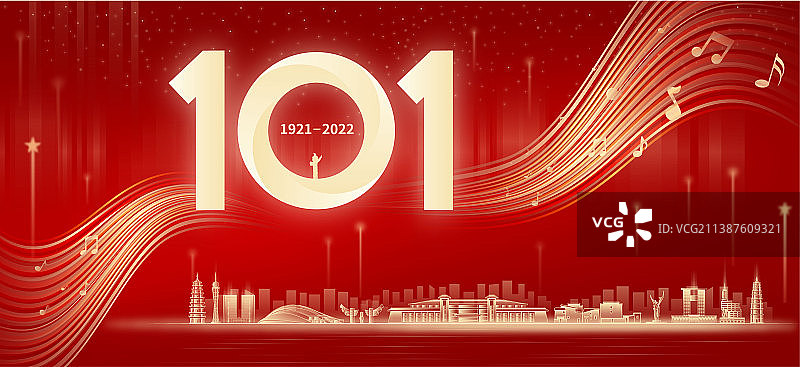 歌颂建党101周年安徽城市矢量插画背景图片素材