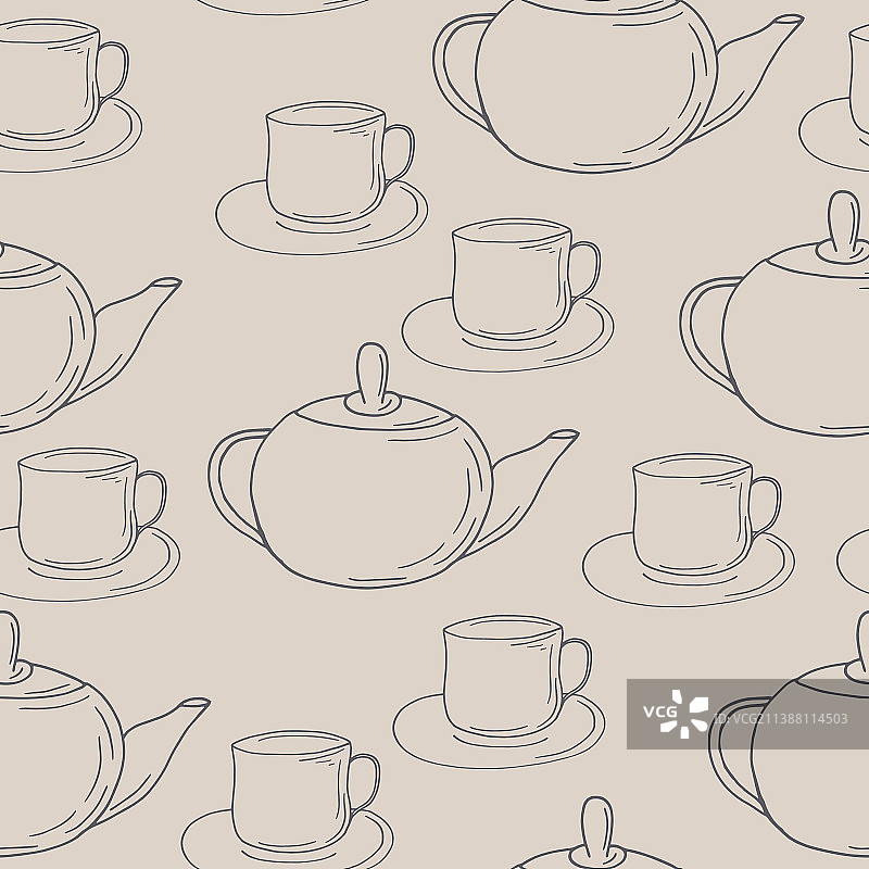 杯茶壶无缝图案手绘图片素材