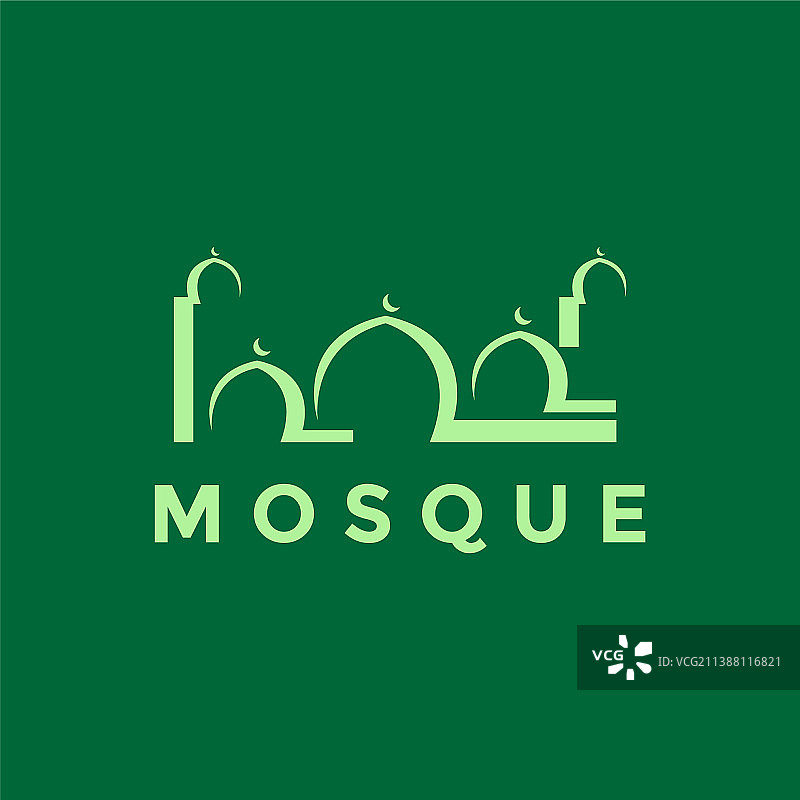 现代圆顶清真寺绿色标志设计图形图片素材
