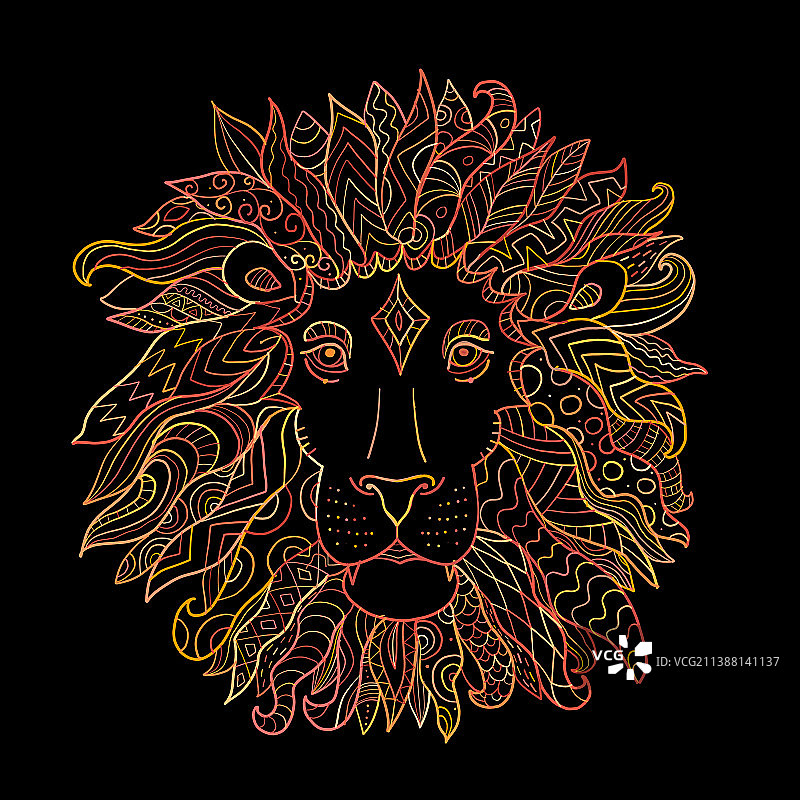 手绘轮廓狮子头饰图片素材