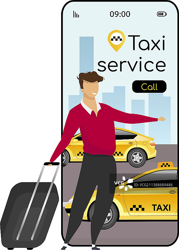 出租车服务卡通智能手机app屏幕移动图片素材