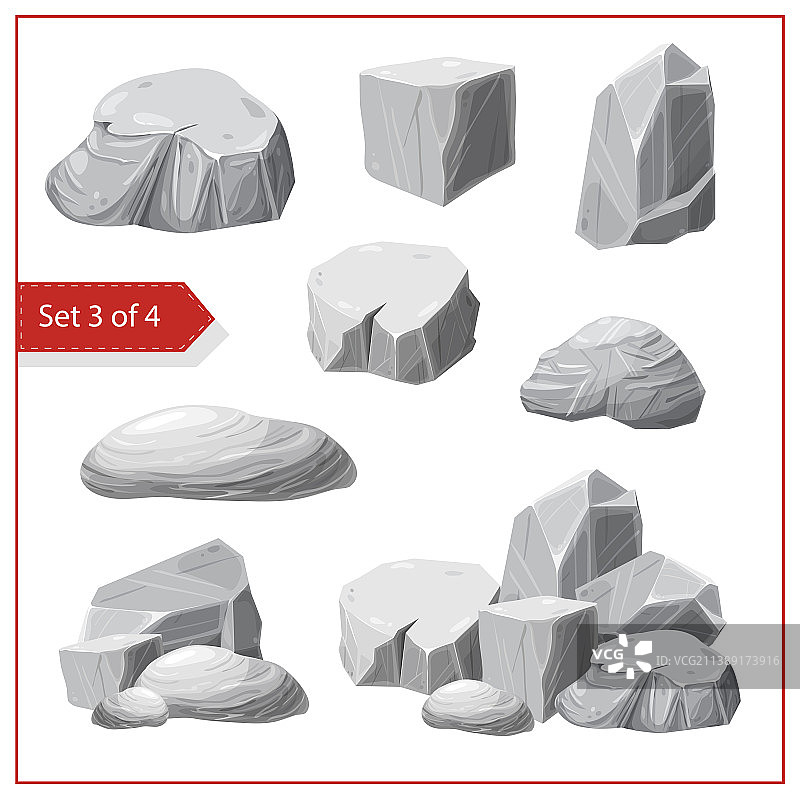 一组灰色的岩石和花岗岩元素图片素材