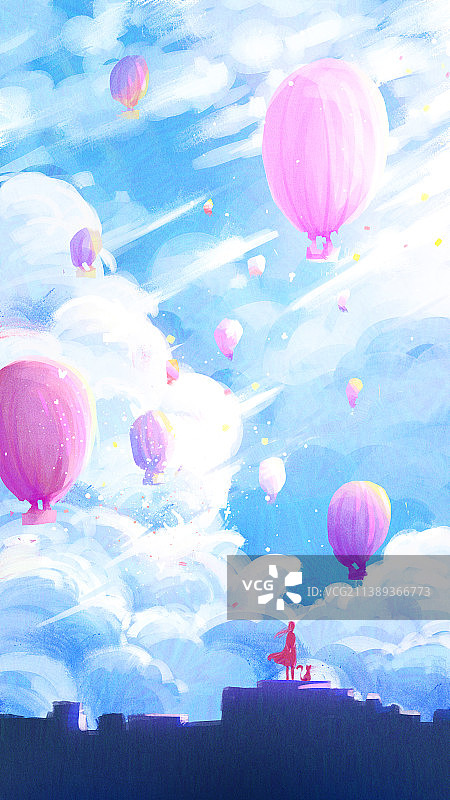 天空热气球风景插画图片素材